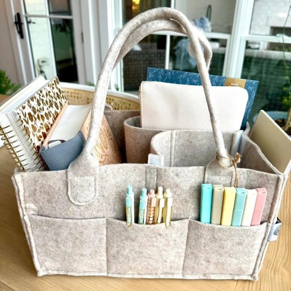 Sammy & Lou Collapsible Felt Storage Caddy Light Gray Organizer